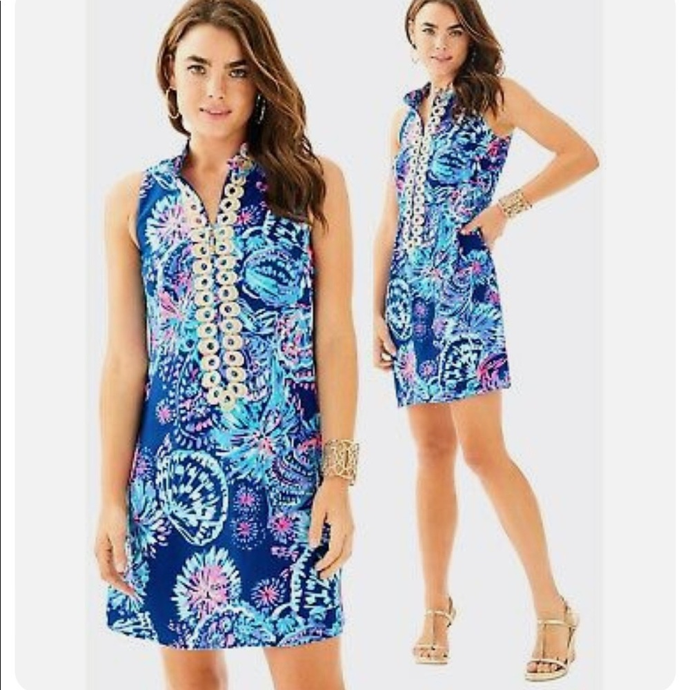 Lilly Pulitzer Jane Shift Indigo Deep Sea 8 EUC
